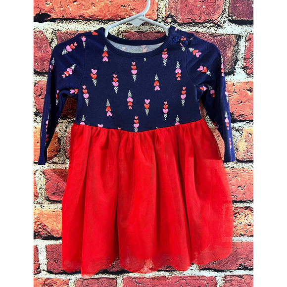 Gymboree Toddler Red Blue Tulle Skirt Dress with Hearts Ice Cream 12-18 month - Picture 1 of 5